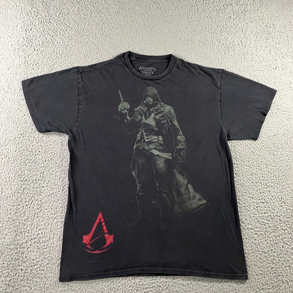 Assassins Creed Unity Graphic T-Shirt Men L Black Arno Dorian Thrashed Grunge